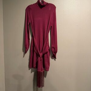 LOFT Burgundy Mock Neck Bishop Sleeve knit Bodycon Dress Size Small